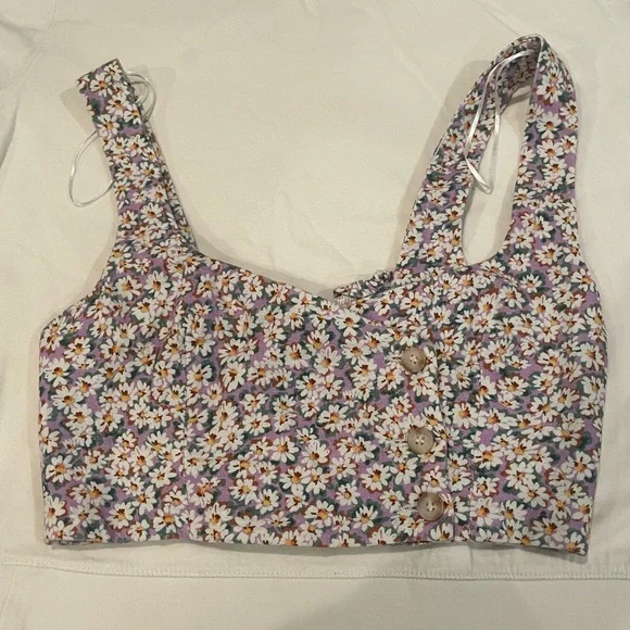 Zara Linen Blend Flower Crop Top - Picture 2 of 3